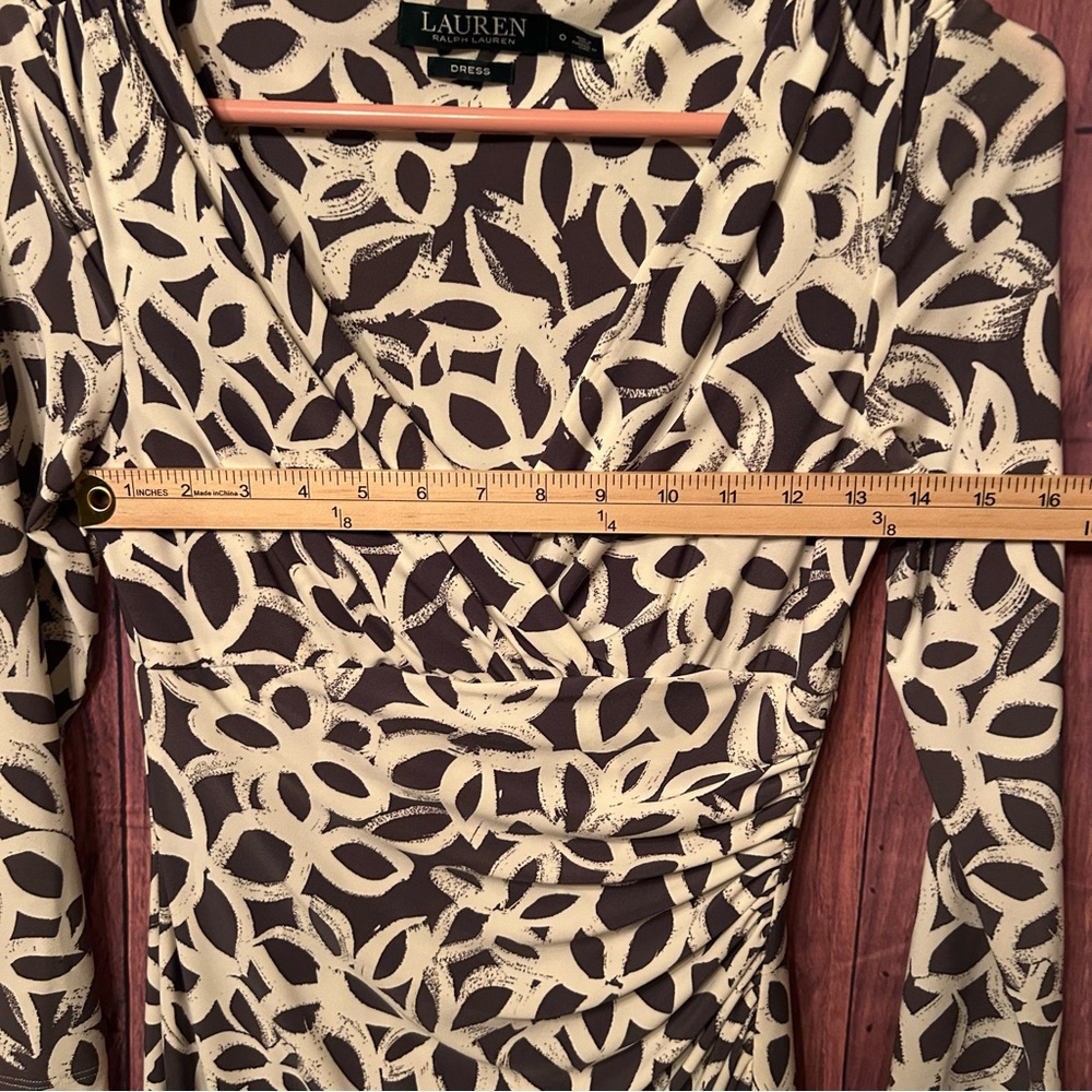 Ralph Lauren Black and Cream Ruched Wrap Dress - Picture 8 of 8